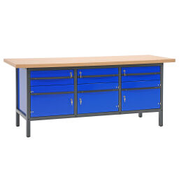 Etablis table de travail avec 3 tiroirs et 3 armoires, 200 cm