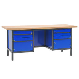 Etablis table de travail avec 2 tiroirs et 2 armoires, 200 cm