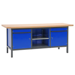 Workbenches with 2 cabinets and 2 shelves, 200 cm