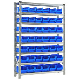 Storage bin plastic combination kit shelving rack including 42 storage bins AA26396