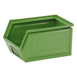 Storage bin steel stackable grip opening Surface treatment:  painted.  L: 230, W: 140, H: 130 (mm). Article code: 1062N