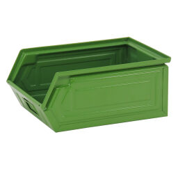 Storage bin steel stackable grip opening Surface treatment:  painted.  L: 350, W: 200, H: 145 (mm). Article code: 1063N