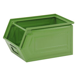 Storage bin steel stackable grip opening Surface treatment:  painted.  L: 350, W: 200, H: 200 (mm). Article code: 1064N