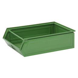 Storage bin steel stackable grip opening Surface treatment:  painted.  L: 500, W: 300, H: 145 (mm). Article code: 1065N
