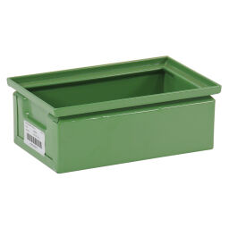 Storage bin steel stackable 4 sides Surface treatment:  painted.  L: 250, W: 150, H: 100 (mm). Article code: 10701N