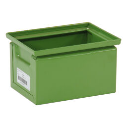 Storage bin steel stackable 4 sides Surface treatment:  painted.  L: 200, W: 140, H: 130 (mm). Article code: 10702N