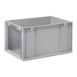 Stacking box plastic with grip opening 1 short side open
