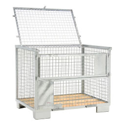 Mesh Stillages Full Security 1 flap at 1 long side Euronorm (mm):  1200 x 800.  L: 1240, W: 835, H: 970 (mm). Article code: 99-003-AD-V
