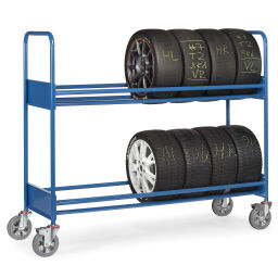 Rangement pneus et manutention chariot pour pneus fetra transporteur réglable pour pneus Capacité de charge (kg):  500.  L: 1860, L: 620, H: 1670 (mm). Code d’article: 854588