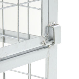 Mesh Stillages fixed construction stackable 1 flap at 1 long side Rental.  L: 1240, W: 1035, H: 970 (mm). Article code: H99-004-V