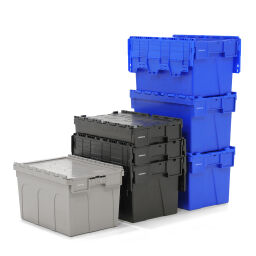 Stacking box plastic nestable and stackable provided with lid consisting of two parts Type:  nestable and stackable.  L: 600, W: 400, H: 365 (mm). Article code: 99-7696