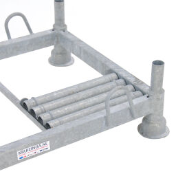 Storage pallet for construction industry scaffolding pallet with 2 types of stanchions of 380 mm and 700 mm