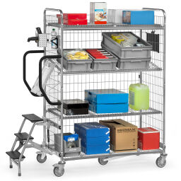 Order Picking trolley Warehouse trolley Fetra order picking trolley with 2 pushing brackets.  L: 1490, W: 690, H: 1625 (mm). Article code: 8528202