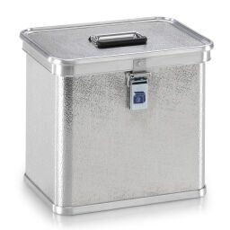 transport boxes Aluminium Boxes transport boxes with scratch resistant surface stackable, with stacking edges.  L: 390, W: 290, H: 340 (mm). Article code: 9010159920