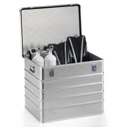 transport boxes Aluminium Boxes transport boxes with scratch resistant surface stackable, with stacking edges.  L: 790, W: 560, H: 610 (mm). Article code: 9010159925