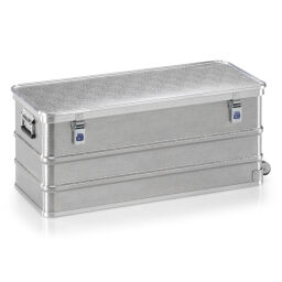 Transportkisten Aluminium Kisten Rollboxen mit 2 Gummirollen, Ø 50 mm.  L: 950, B: 385, H: 370 (mm). Artikelcode: 9010159951