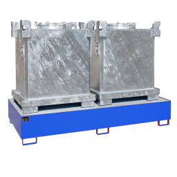 Auffangwanne Stahl Auffangwanne Auffangbehälter für IBC für 2x 1000 l IBC Auffangvolumen (Ltr):  1186.  L: 2650, B: 1300, H: 435 (mm). Artikelcode: 404W-1000-2