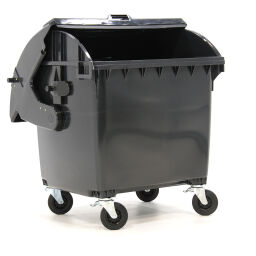 Afvalcontainer Afval en reiniging geschikt voor kam-opname of middels DIN-adapters met scharnierend deksel.  L: 1370, B: 1080, H: 1450 (mm). Artikelcode: 36-1070