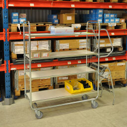 shelved trollyes Warehouse trolley Kongamek Fetra shelved trolley with 4 shelves.  L: 815, W: 470, H: 1590 (mm). Article code: 96-KM8000-4S