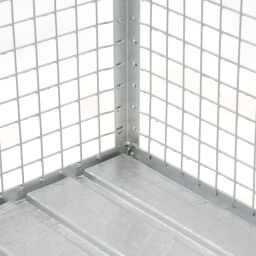 Mesh Stillages fixed construction stackable 1 flap at 1 long side Rental.  L: 1240, W: 1035, H: 970 (mm). Article code: H99-004-V