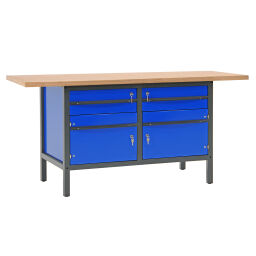 Werkbänke Arbeitstisch mit 2 Schubladen und 2 Schranken, 200 cm