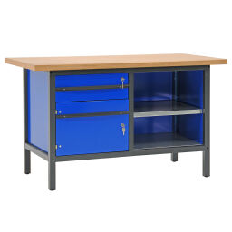 Etablis table de travail avec 1 tiroir, 1 armoire et 2 étagères, 150 cm