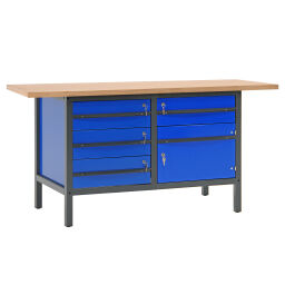 Workbench workbench with 4 drawers and 1 cabinet, 200 cm