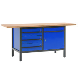 Workbench workbench with 3 drawers and 1 cabinet, 200 cm
