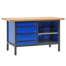 Workbenches with 3 drawers and 2 shelves,150 cm