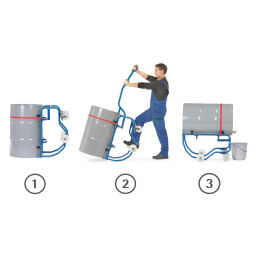 Drum Handling Equipment drum cradle with lever handle for 1x 200 l drum.  L: 900, W: 615, H: 600 (mm). Article code: 852015