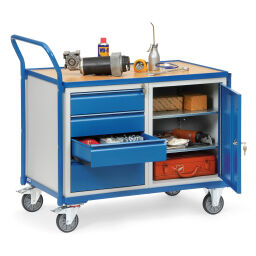 Werktafel fetra werkplaatswagen laadvlak + opstaande rand/kast/4 laden