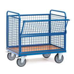 Box carts warehouse trolley fetra wire mesh wall trolley flap at 1 long side