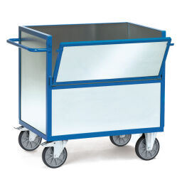 box carts Warehouse trolley Fetra container trolley flap at 1 long side.  L: 1330, W: 825, H: 1070 (mm). Article code: 852823