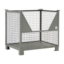 Mesh Stillages fixed construction stackable 1 long side half open.  L: 1200, W: 910, H: 1100 (mm). Article code: 99-003-010