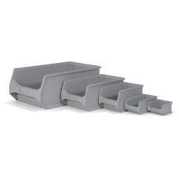 Storage bin plastic with grip opening stackable Colour:  grey.  L: 100, W: 100, H: 60 (mm). Article code: 38-FPOM-10-S