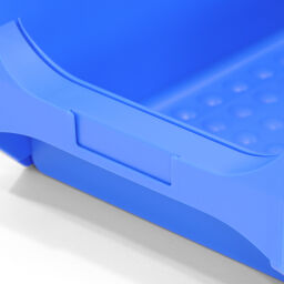 Magazijnbak kunststof met grijpopening stapelbaar Kleur:  blauw.  L: 100, B: 100, H: 60 (mm). Artikelcode: 38-FPOM-10-W