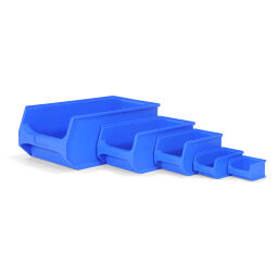 Storage bin plastic with grip opening stackable Colour:  blue.  L: 100, W: 100, H: 60 (mm). Article code: 38-FPOM-10-W