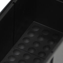 Magazijnbak kunststof ESD met etikethouder   stapelbaar Kleur:  zwart.  L: 300, B: 90, H: 80 (mm). Artikelcode: 38-IB30-01T