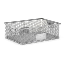 Wire basket with handles stackable Custom built.  L: 600, W: 400, H: 200 (mm). Article code: 99-8853