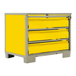 Mesh Stillages fixed construction stackable with 3 closed drawers and walls 99-003-GHB3-2-L