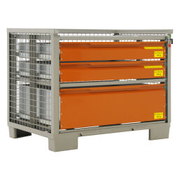 Mesh stillages fixed construction stackable with 3 perforated drawers