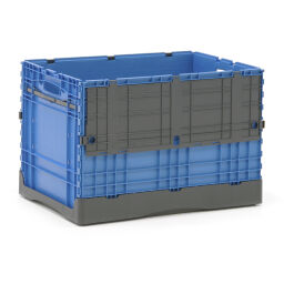 Stacking box plastic stackable and foldable all walls closed + open handles.  L: 600, W: 400, H: 400 (mm). Article code: 38-CT-120150