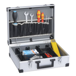 Boîte métallique rangement Caisse aluminium valise à outils avec fermeture rapide double.  L: 395, L: 315, H: 140 (mm). Code d’article: 56425150