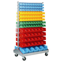 Storage bin plastic mobile storage rack incl. 226 warehouse containers