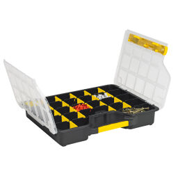 Transport case assortment case with 6-20 compartments.  L: 365, W: 295, H: 62 (mm). Article code: 56457420