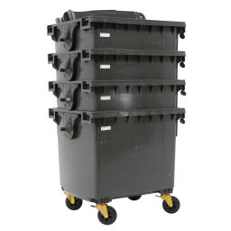 Afvalcontainer Afval en reiniging voor DIN-opname met scharnierend deksel.  L: 1400, B: 1030, H: 1300 (mm). Artikelcode: 36-1100-S-S