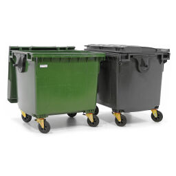 Müllcontainer Abfall und Reinigung für DIN-Adapter-Aufnahme geeignet mit Scharnierdeckel.  L: 1400, B: 1030, H: 1300 (mm). Artikelcode: 36-1100-S-S