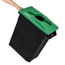 Waste bin Waste and cleaning plastic waste bin lid with insertion opening Volume (ltr):  65.  L: 380, W: 490, H: 700 (mm). Article code: 8256184