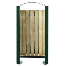 Free-standing outdoor waste bin steel waste pin with wooden walls on foot