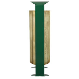 Free-standing outdoor waste bin steel waste pin with wooden walls on foot